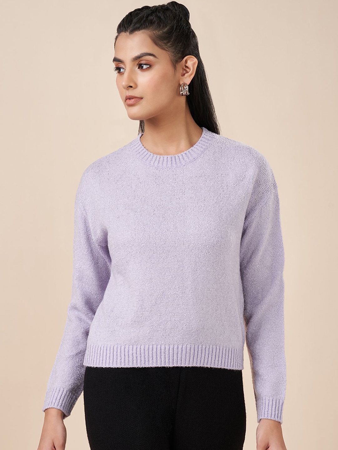 

AKKRITI BY PANTALOONS Women Round Neck Pullover, Lavender