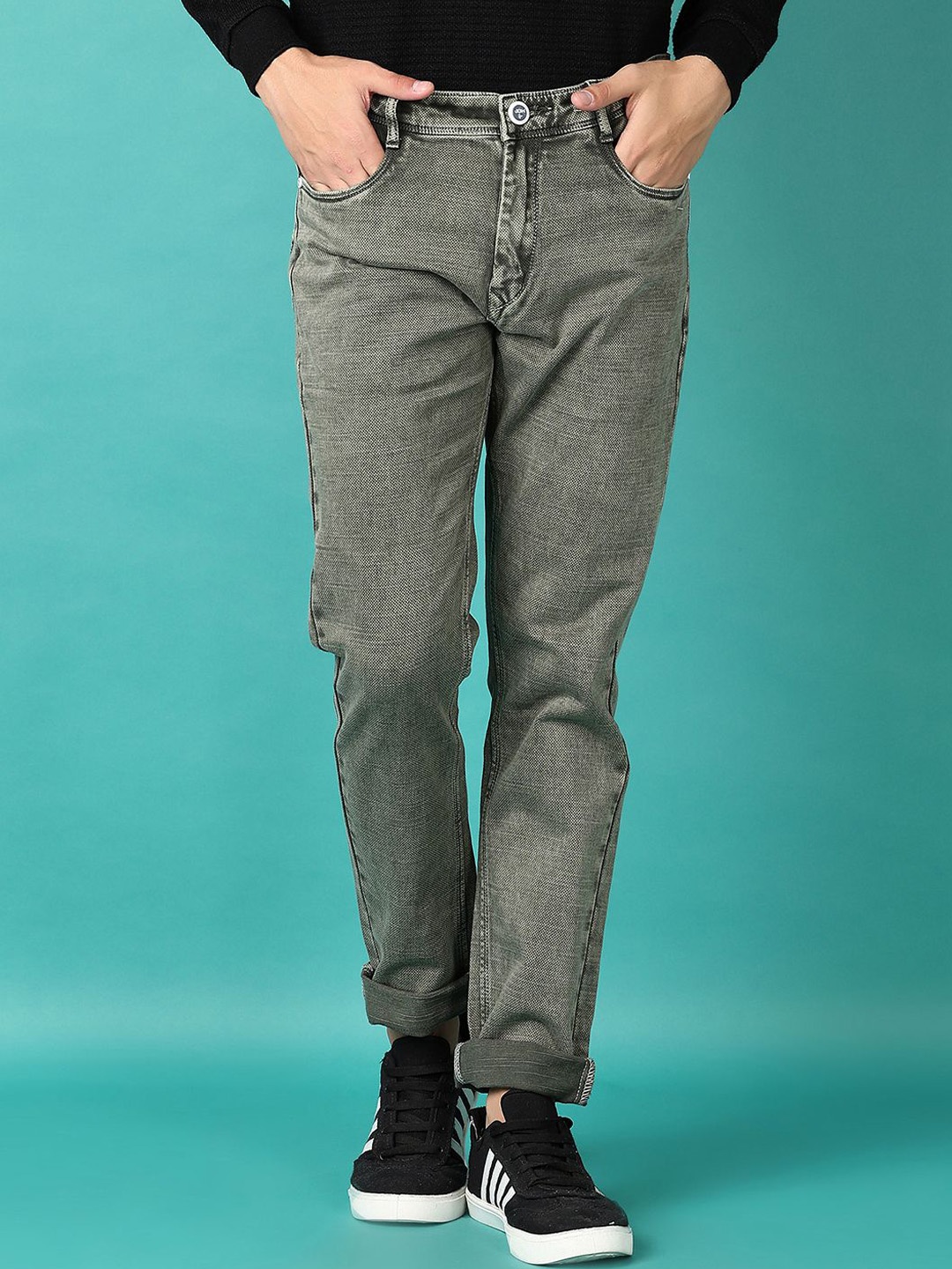

V-Mart Men Mid-Rise Heavy Fade Stretchable Jeans, Olive