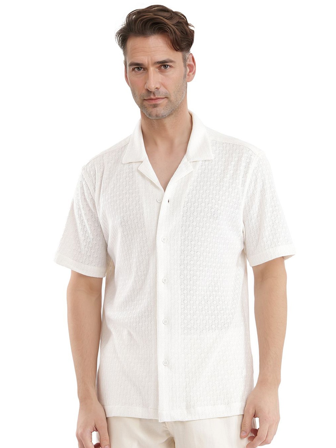 

RARE RABBIT Men Comfort Boxy Opaque Casual Shirt, Off white