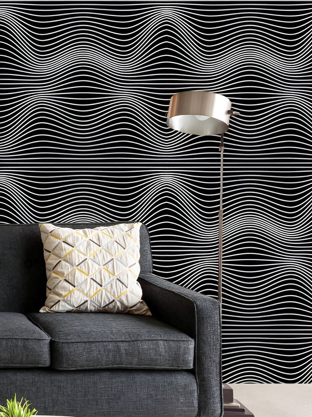 

ArtzFolio Printed UV-Resistant Anti-Bacterial Black White D Waves Peel & Stick Wallpaper, Multi