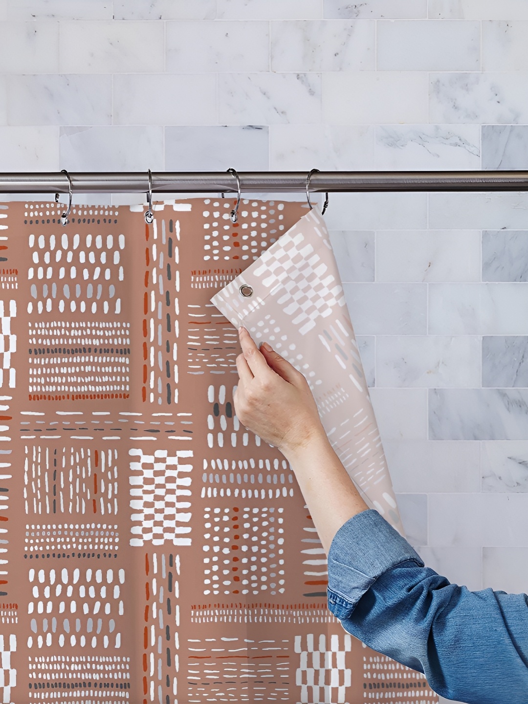 

ArtzFolio Brown & White Printed Waterproof Shower Curtain