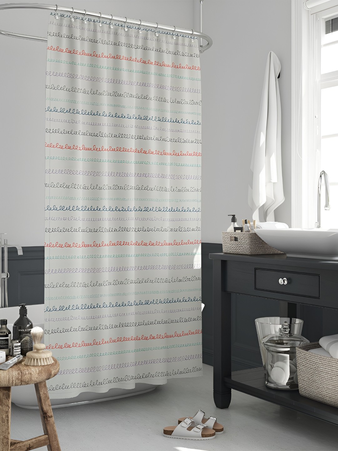 

ArtzFolio White & Red Printed Waterproof Shower Curtain