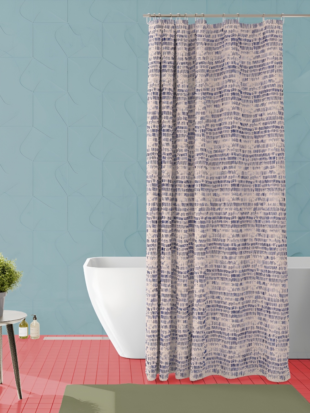 

ArtzFolio Blue and Beige Abstract Printed Waterproof Shower Curtain