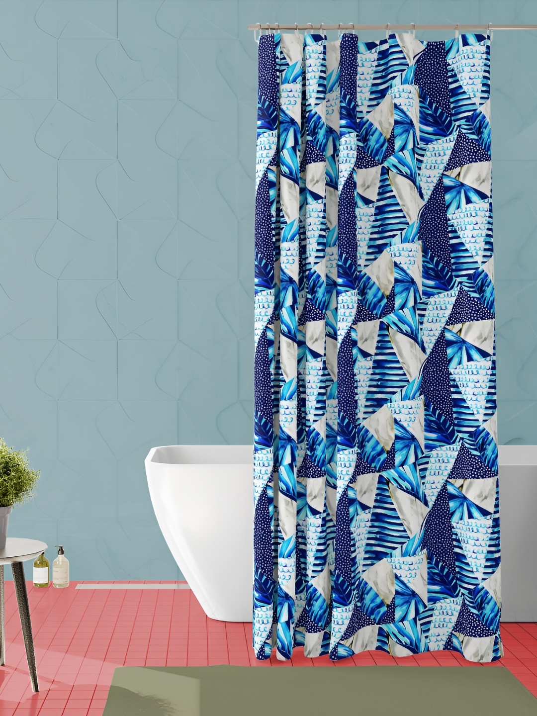 

ArtzFolio Navy Blue & Beige Printed Waterproof Shower Curtain