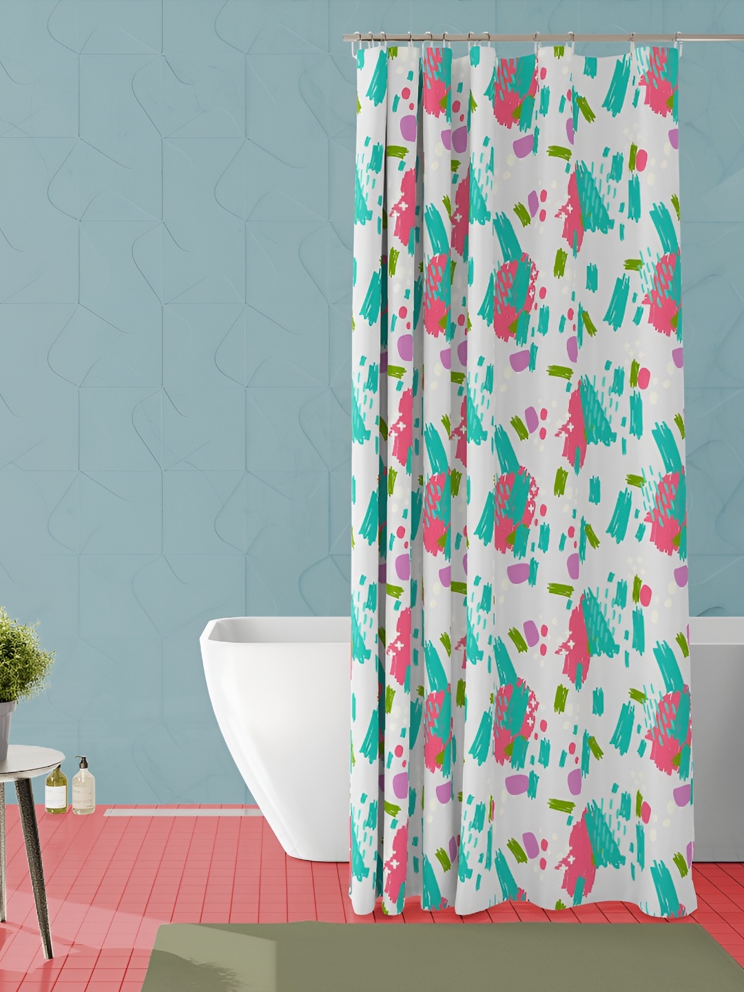 

ArtzFolio Pink & White Printed Waterproof Shower Curtain