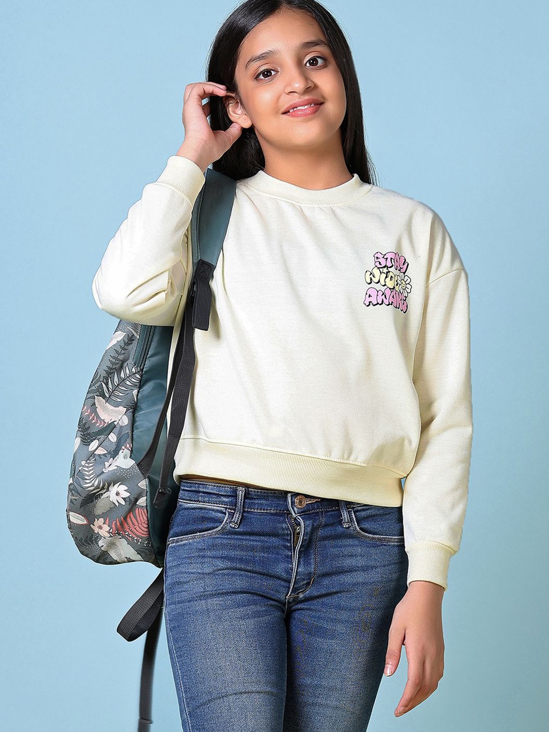 

V-Mart Girls Printed Cotton Long Sleeves Round Neck Sweatshirt, Off white