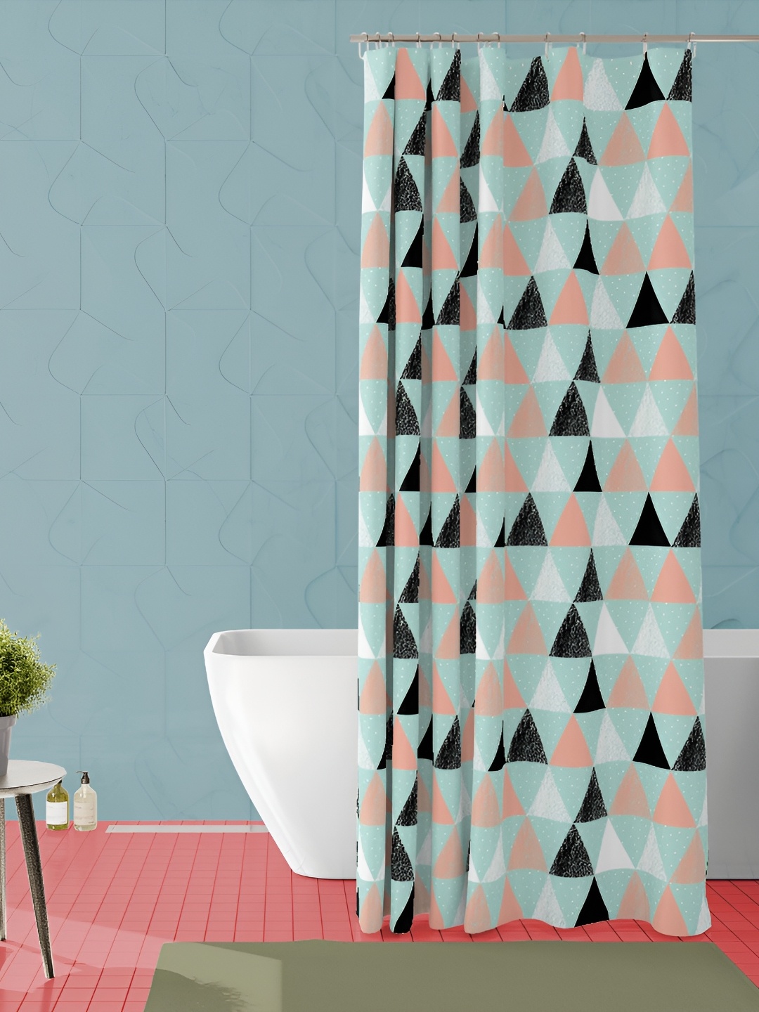 

ArtzFolio Teal Blue & Peach Coloured Geometric Printed Waterproof Shower Curtain