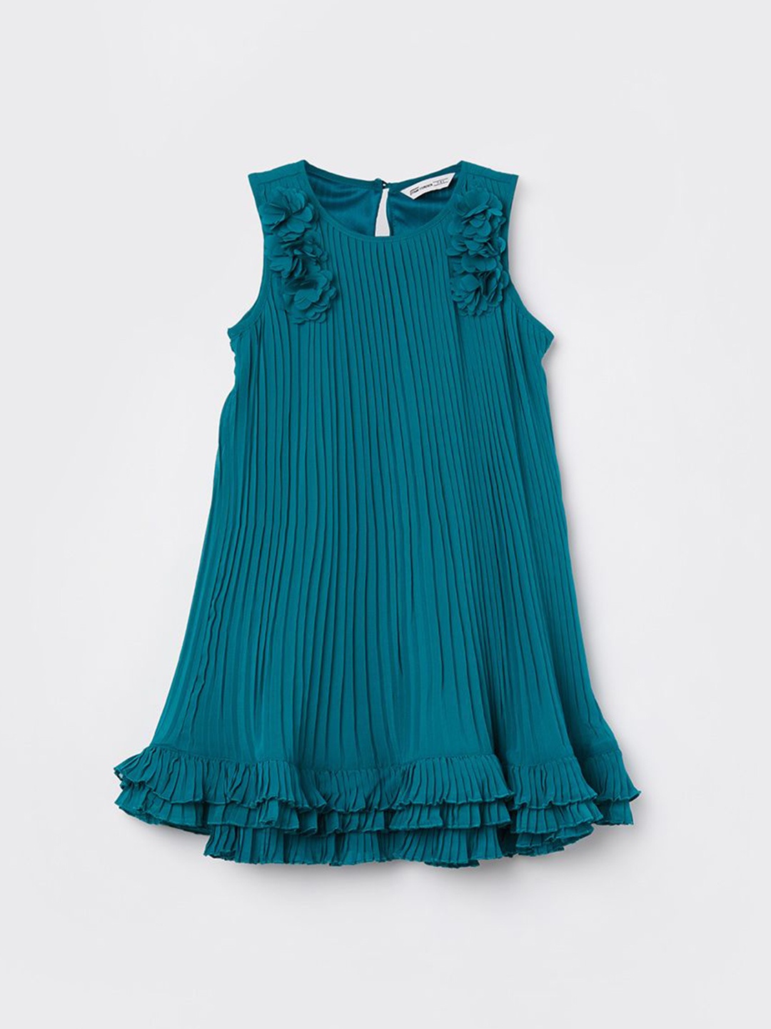 

Fame Forever by Lifestyle Girls Round Neck Flounce A-Line Dress, Green