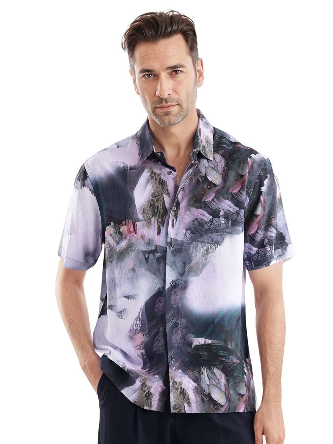 

RARE RABBIT Men Comfort Slim Fit Opaque Casual Shirt, Purple