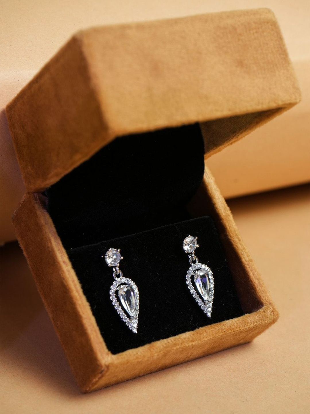 

VIRAASI Silver-Plated Teardrop Shaped Zircon Drop Earrings