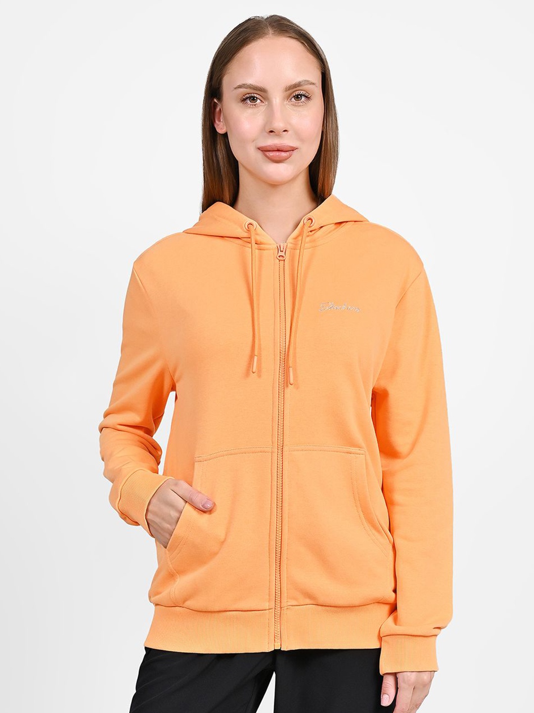 

Skechers Women Cotton Long Sleeve Hooded Sweatshirt, Orange