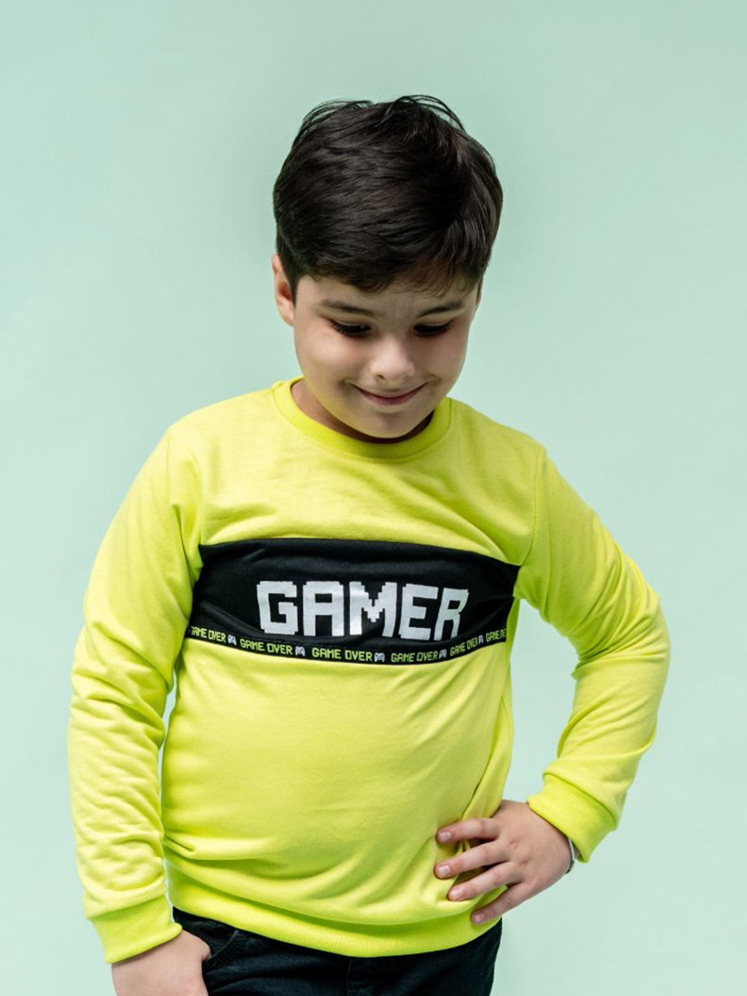 

TINY TREASURE Kids Printed Round Neck Cotton Sweatshirt, Green