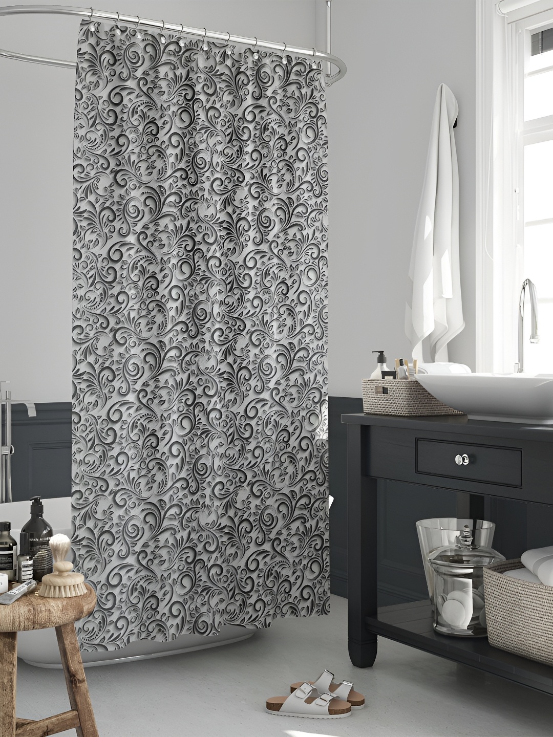 

ArtzFolio White & Black Printed Waterproof Shower Curtain