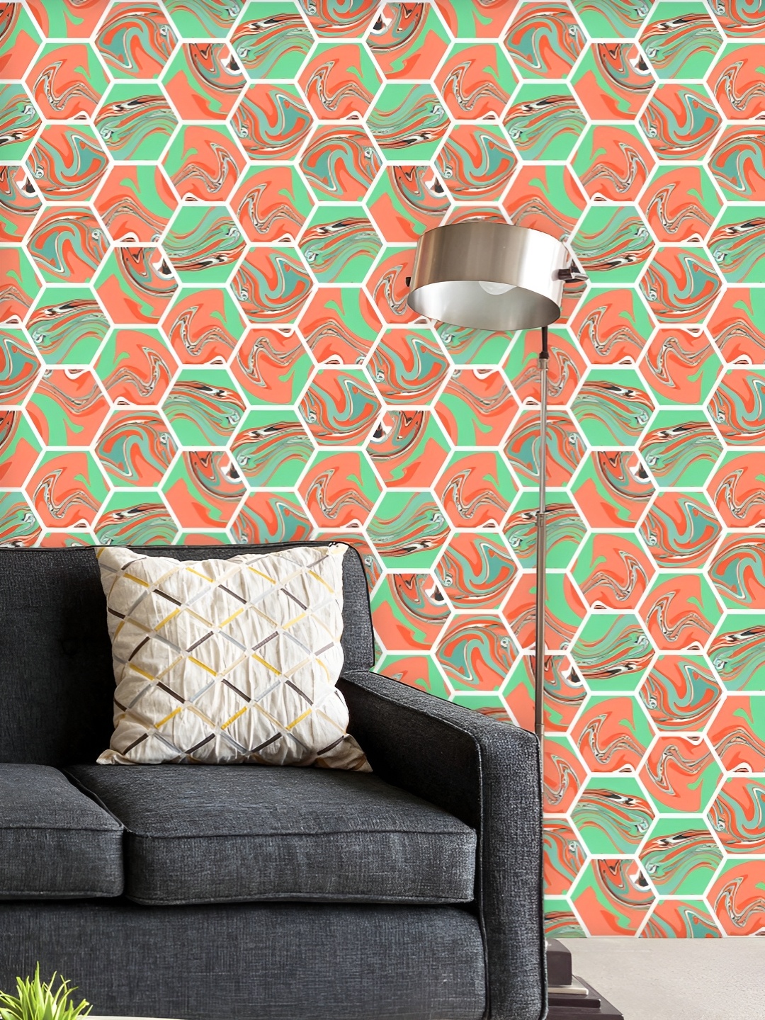 

ArtzFolio Printed UV-Resistant Anti-Bacterial Geometric Hexagon Peel & Stick Wallpaper, Multi