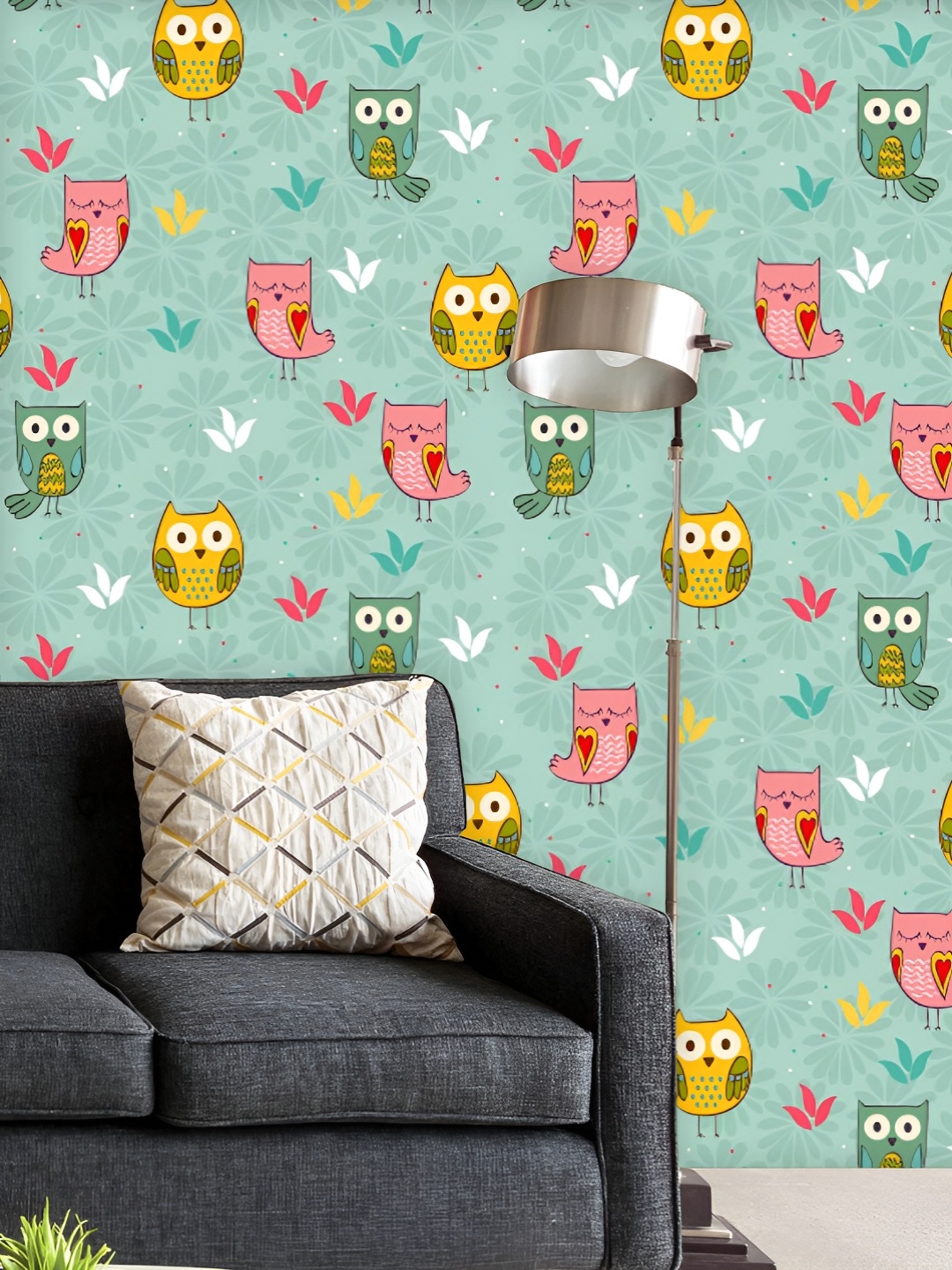 

ArtzFolio Printed UV-Resistant Anti-Bacterial Owl And Flowers Peel & Stick Wallpaper, Multi