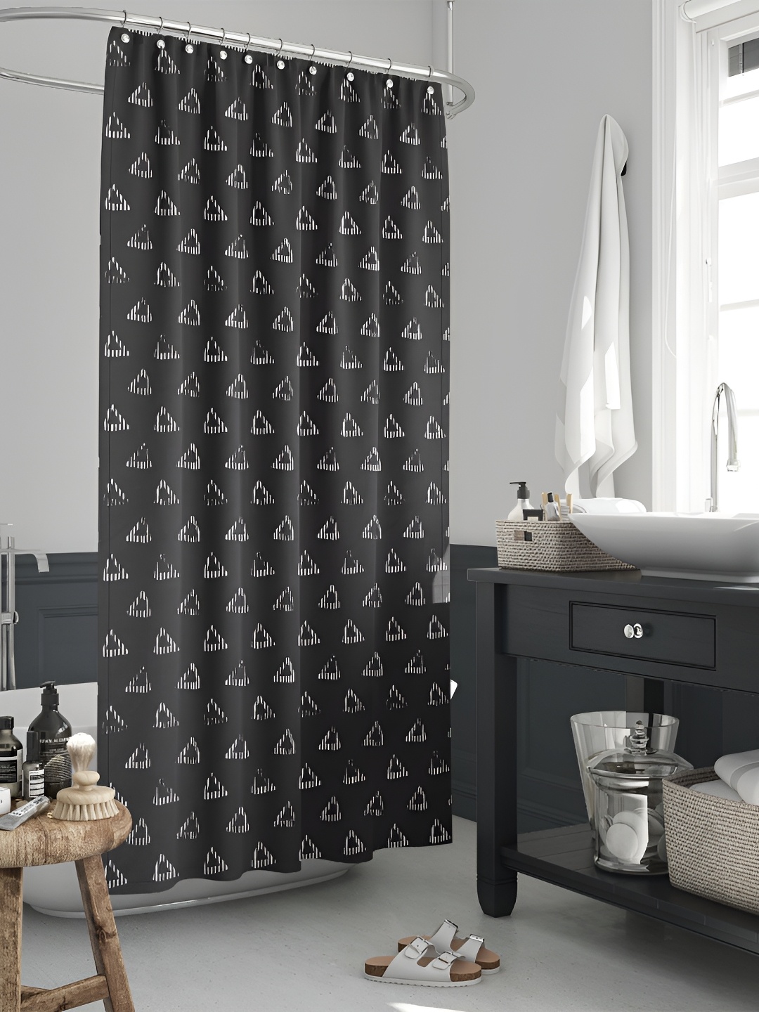 

ArtzFolio Black & White Geometric Printed Waterproof Shower Curtain