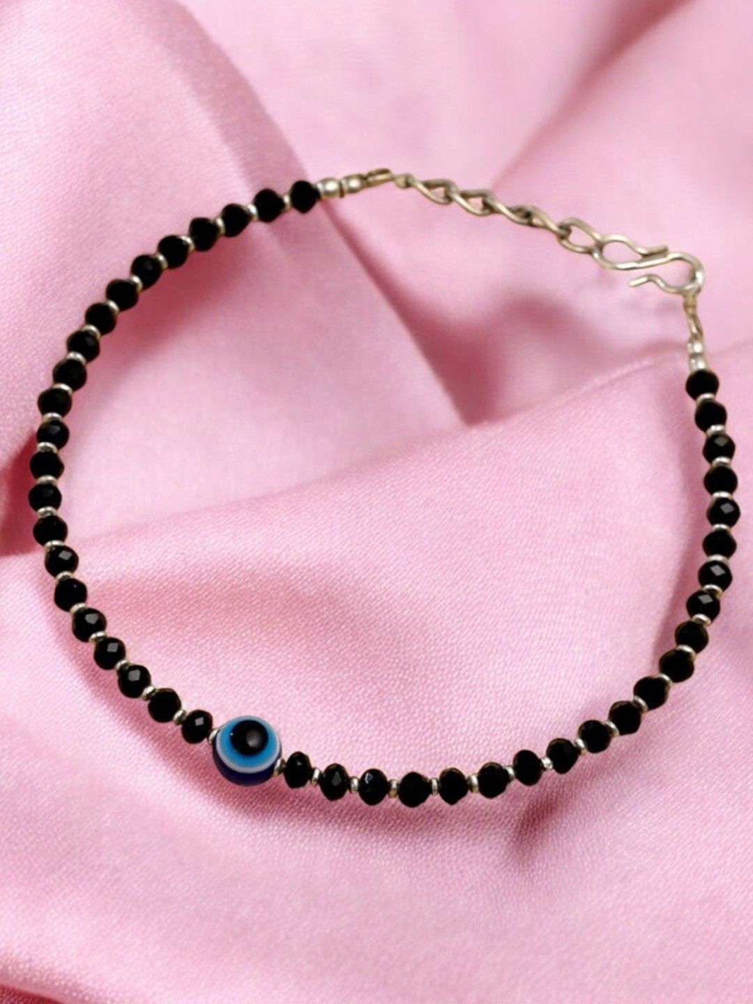 

OOMPH Evil Eye Stones Studded and Beads Single Anklet, Gold