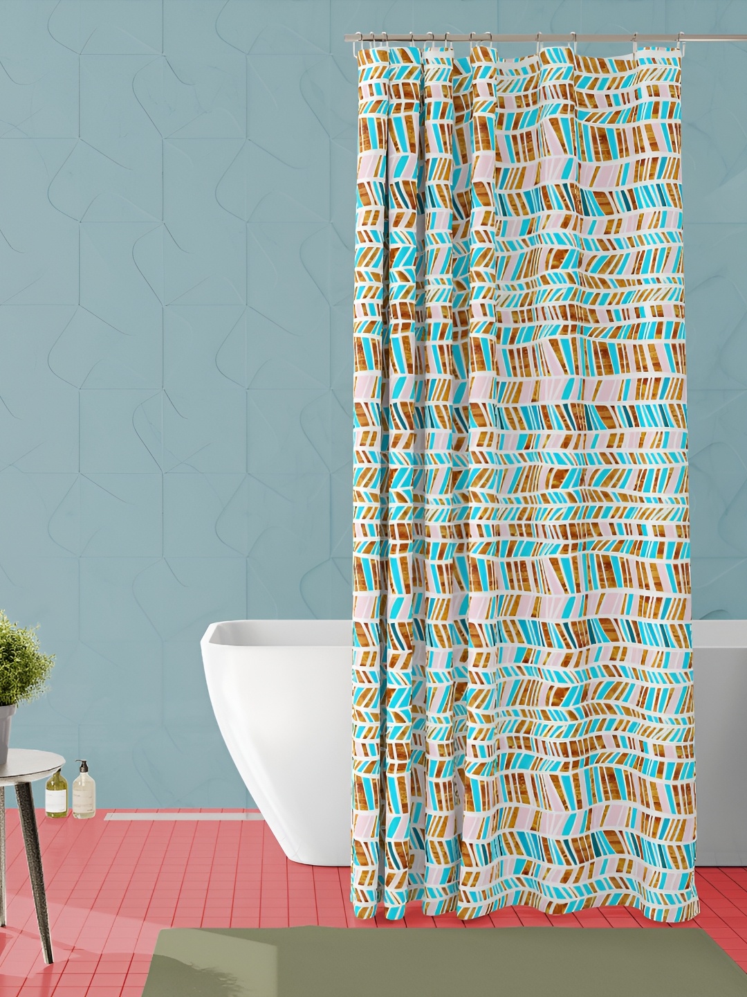

ArtzFolio Blue and Brown Geometric Printed Waterproof Shower Curtain