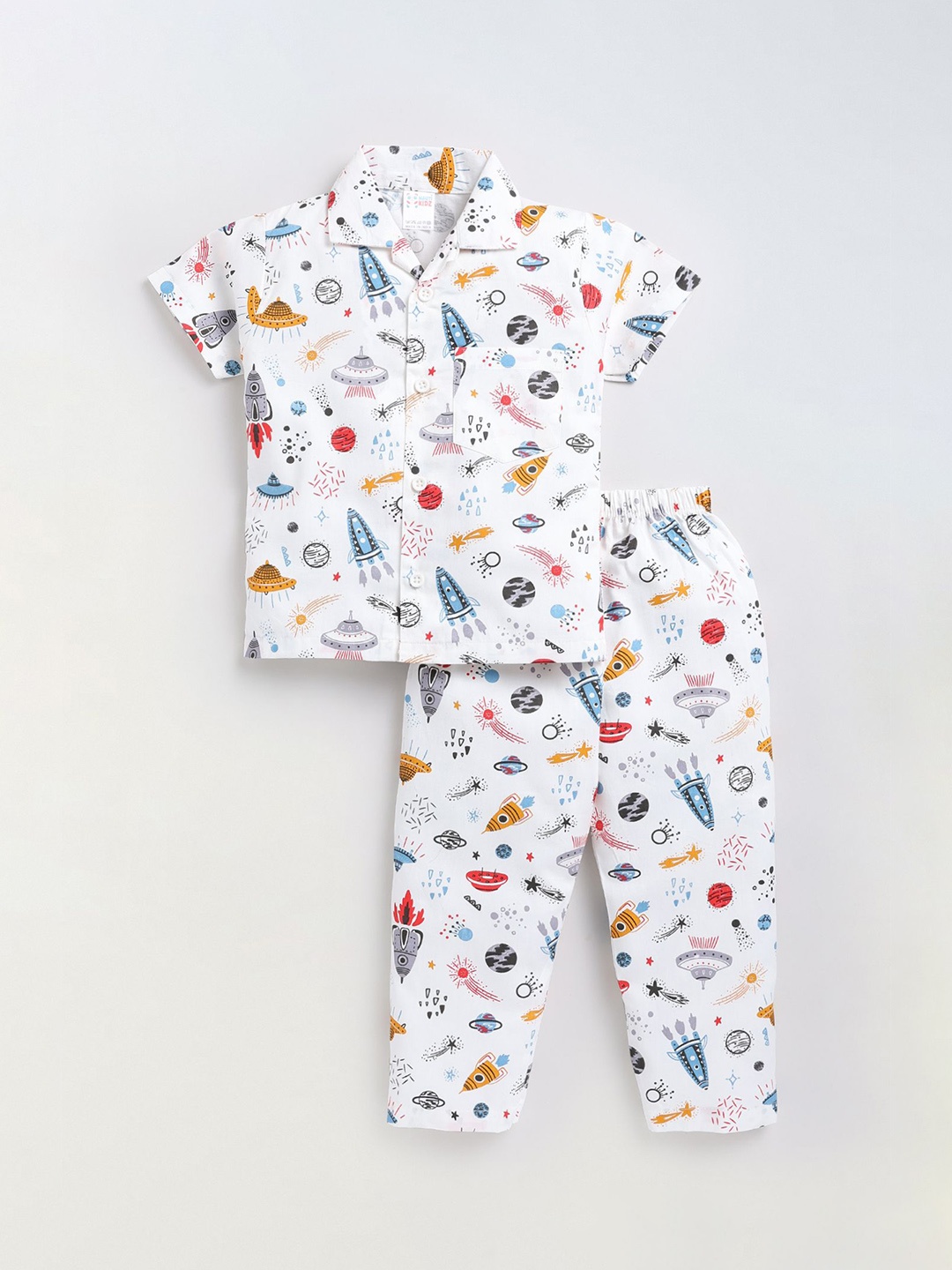 

NAUTI KIDZ Boys Printed Pure Cotton Night suit, White