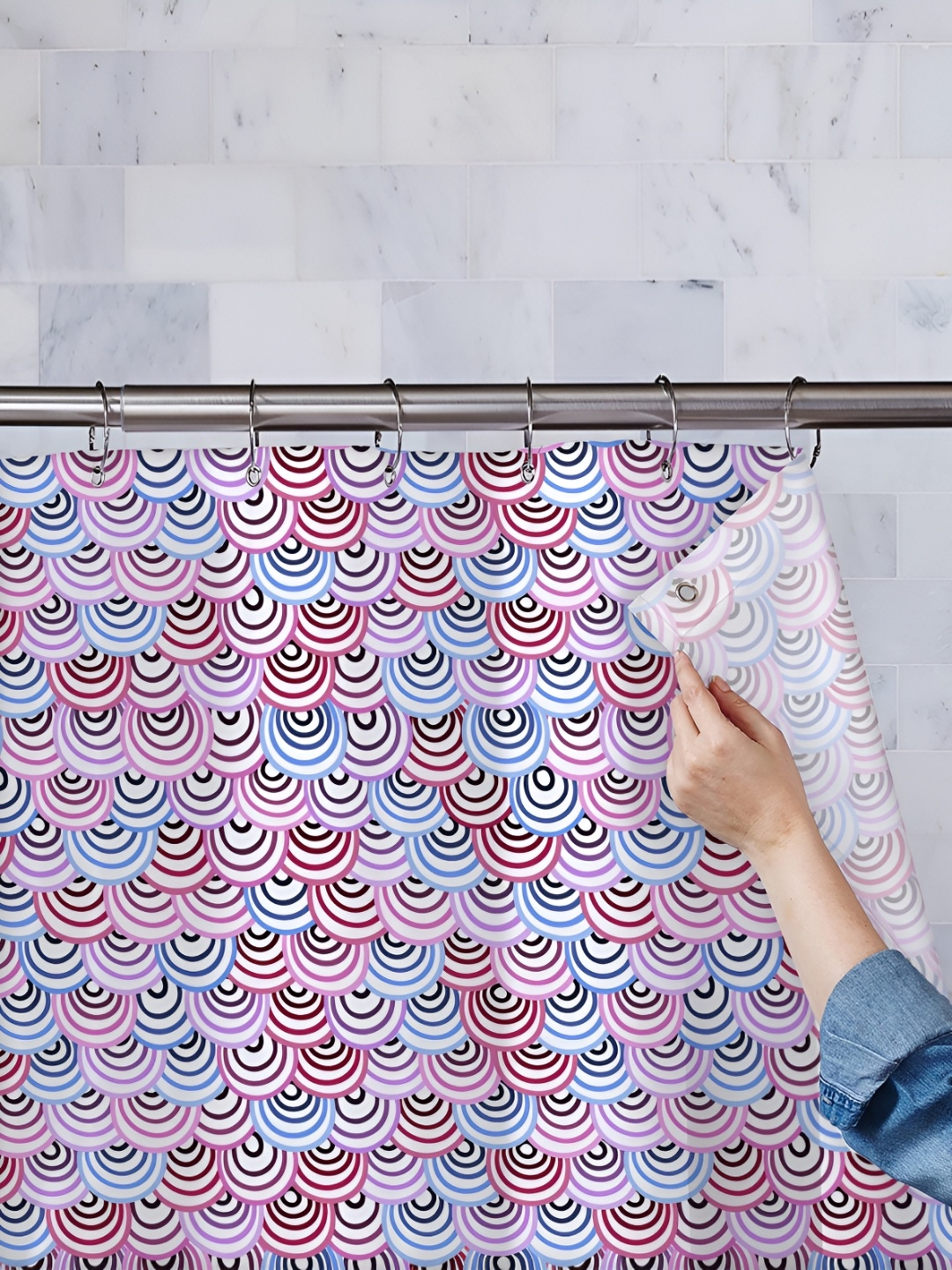 

ArtzFolio Blue & Pink Geometric Printed Waterproof Shower Curtain