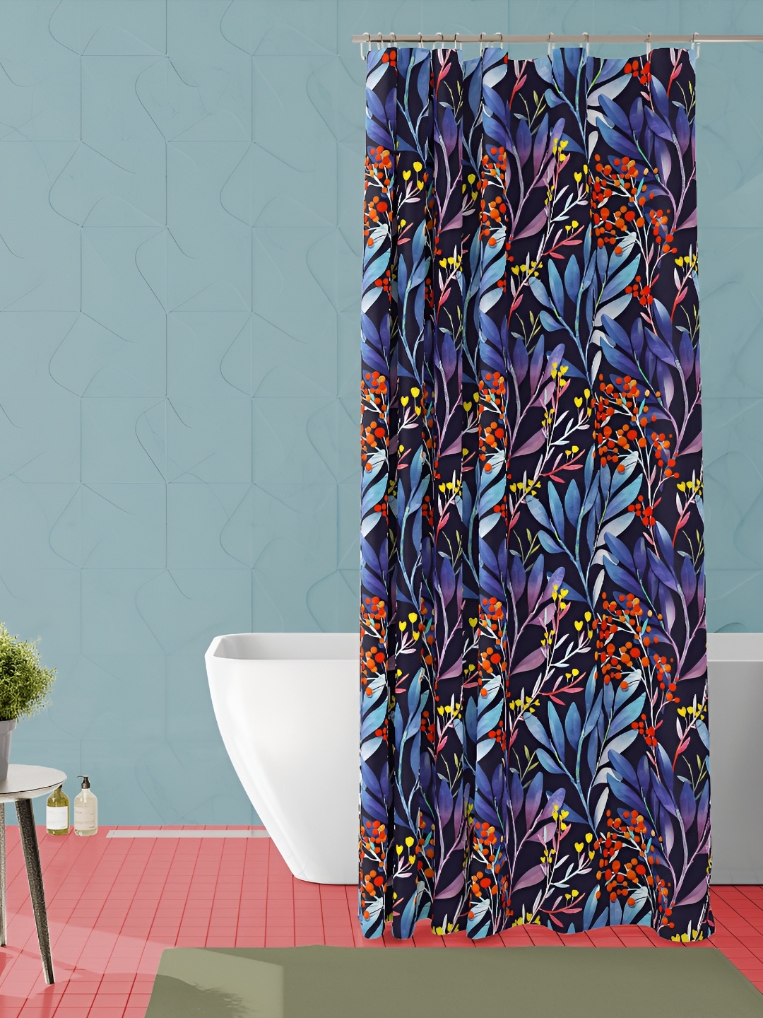 

ArtzFolio Black and Blue Floral Printed Waterproof Shower Curtain