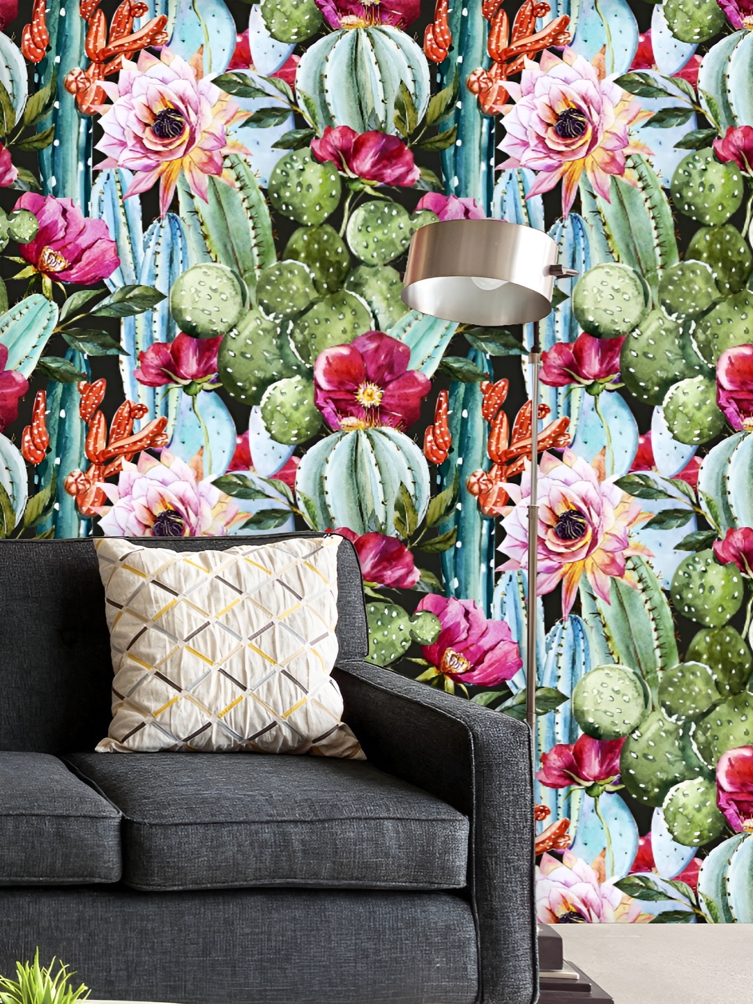 

ArtzFolio Printed UV-Resistant Anti-Bacterial Watercolor Cactus Peel & Stick Wallpaper, Multi