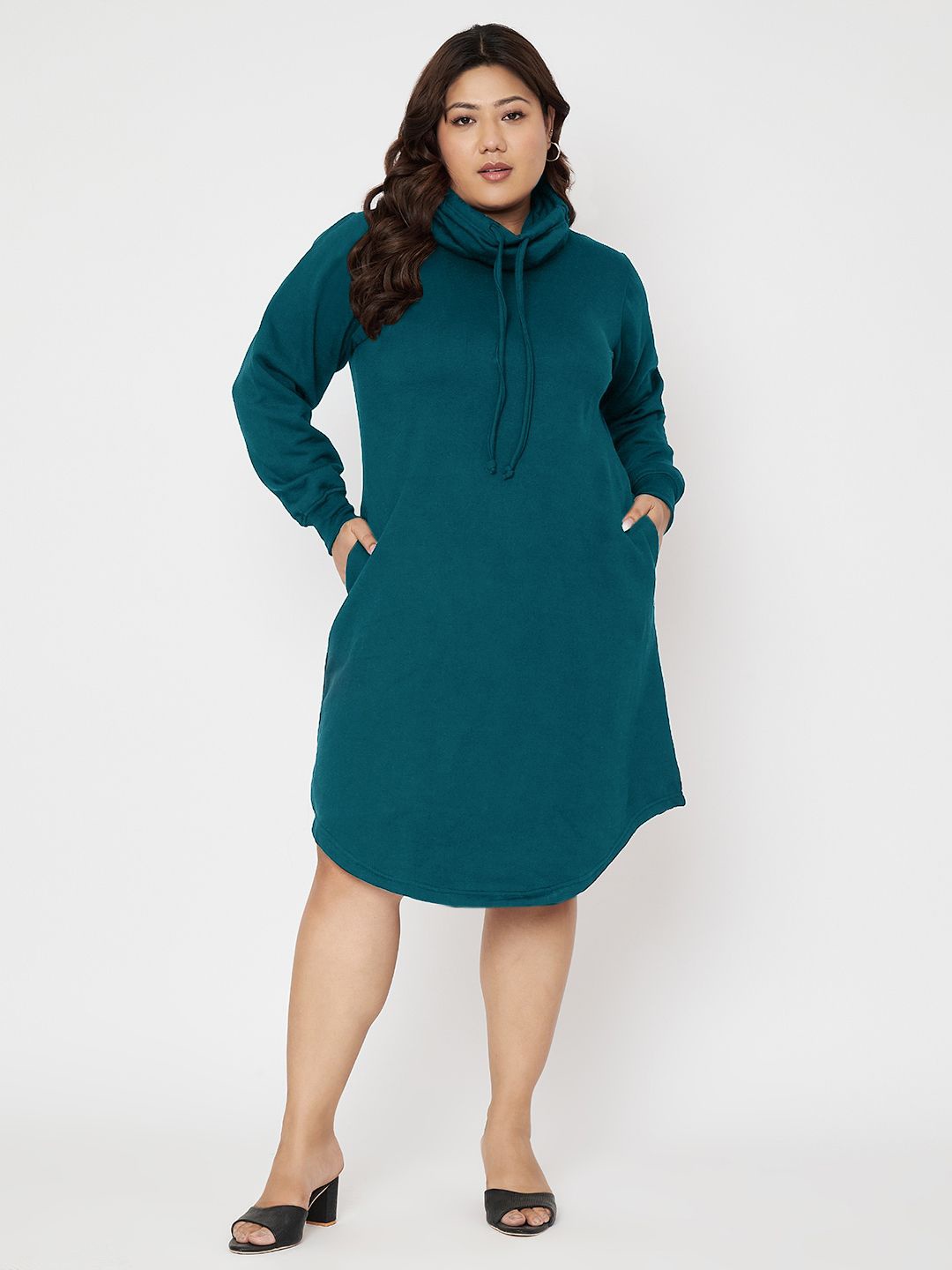 

BRINNS Women Plus Size Cotton Cowl Neck Jumper Dress, Teal