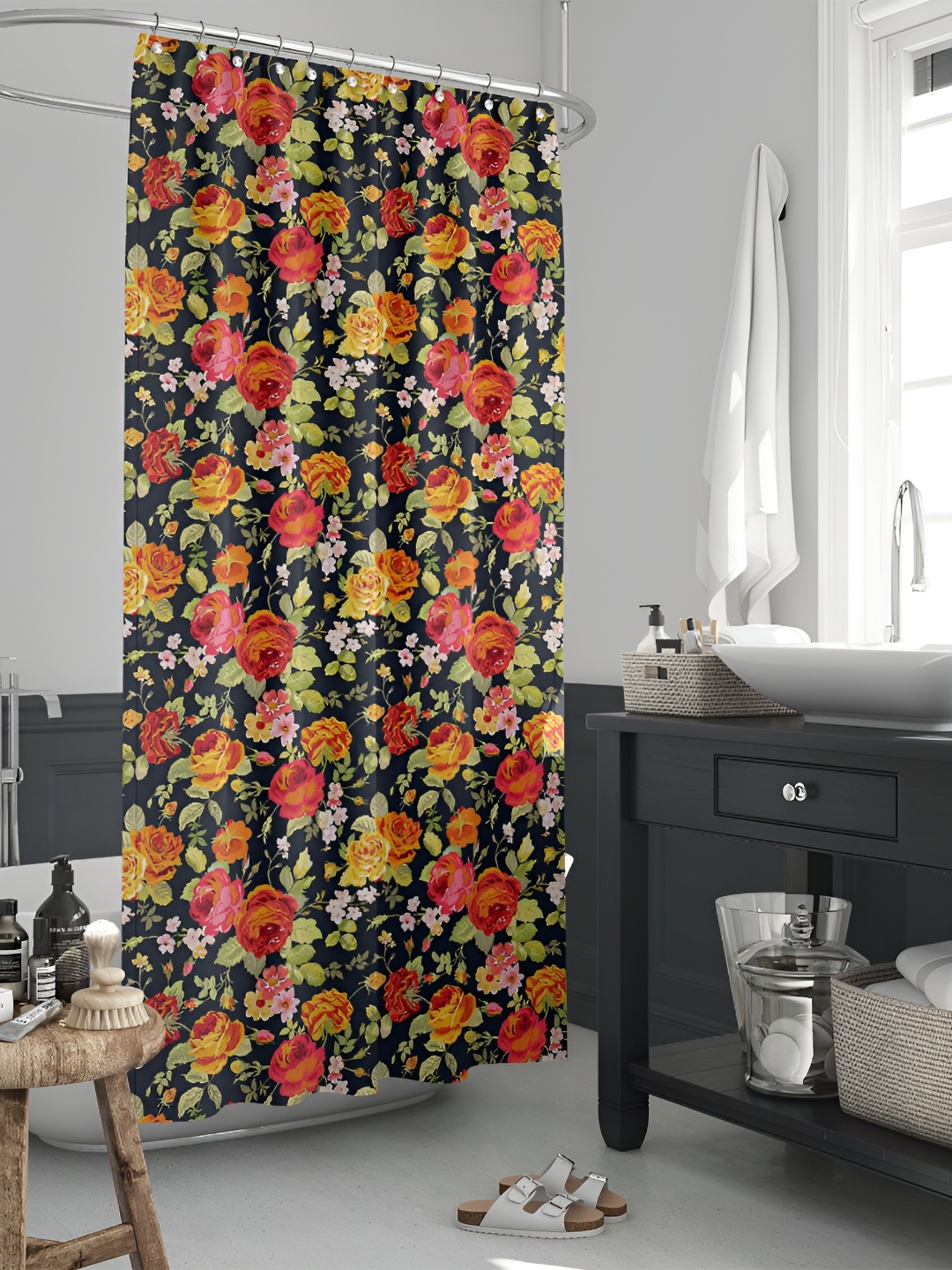 

ArtzFolio Black & Green Printed Waterproof Shower Curtains