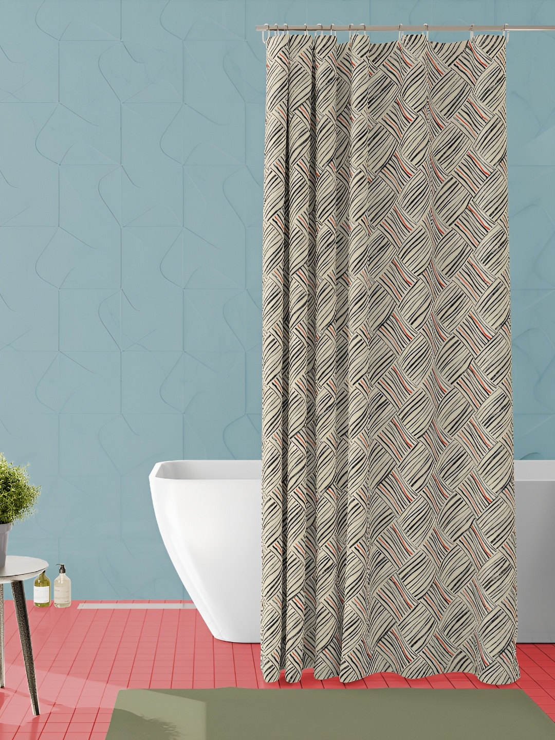 

ArtzFolio Beige & Black Geometric Printed Waterproof Shower Curtain