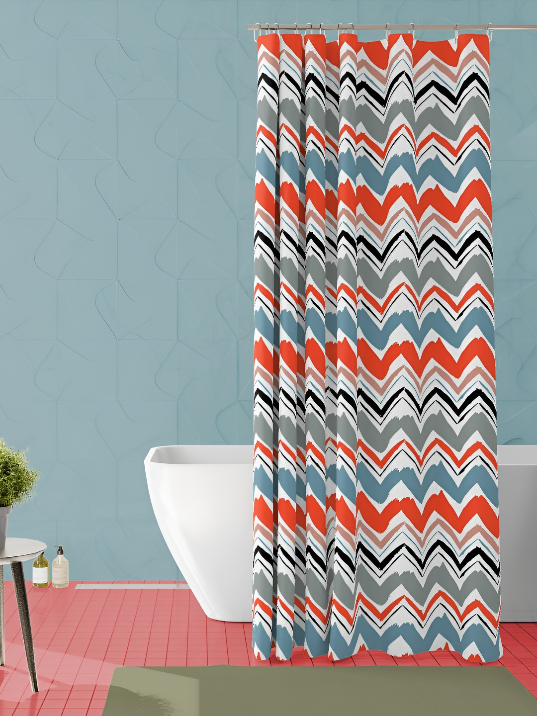 

ArtzFolio Orange and White Geometric Printed Waterproof Shower Curtain