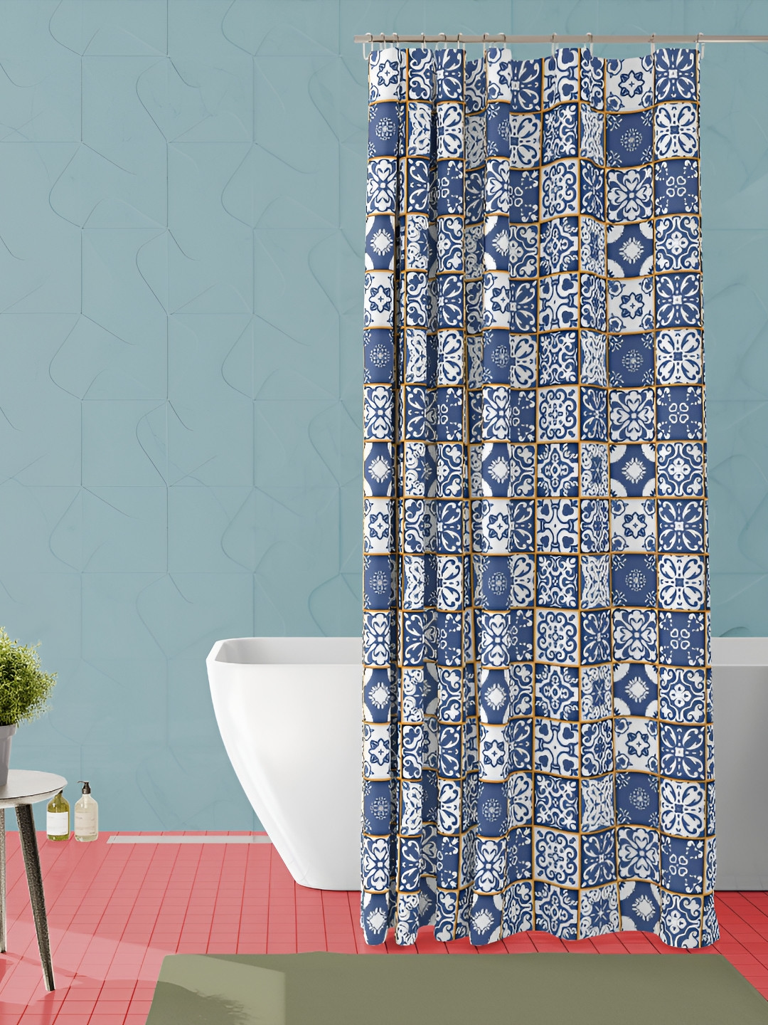 

ArtzFolio White & Blue Floral Printed Waterproof Shower Curtain