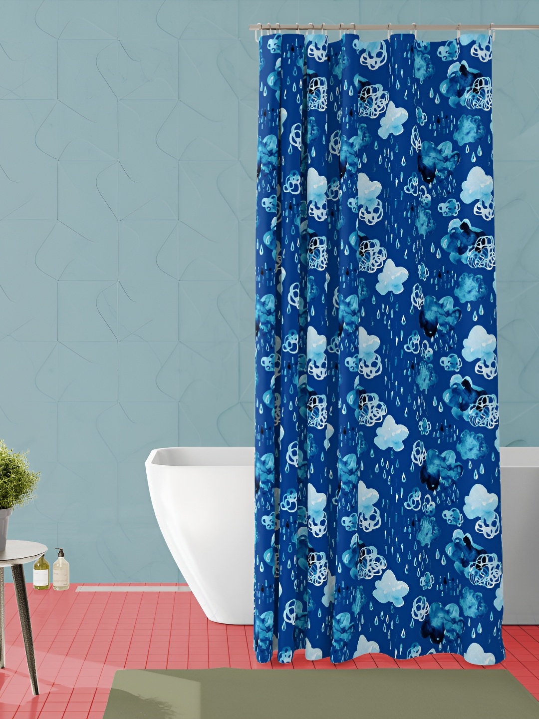 

ArtzFolio Blue and White Printed Waterproof Shower Curtain