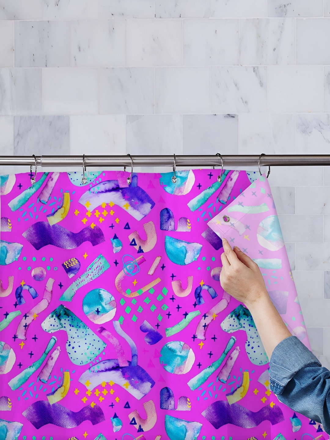 

ArtzFolio Pink & Blue Printed Waterproof Shower Curtainn