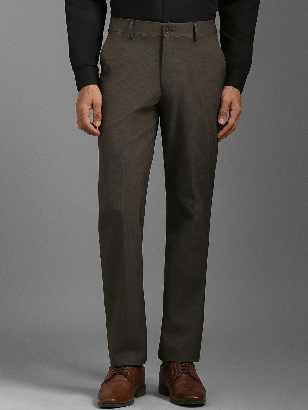 

Louis Philippe Men Slim Fit Checked Flat Front Formal Trousers, Brown