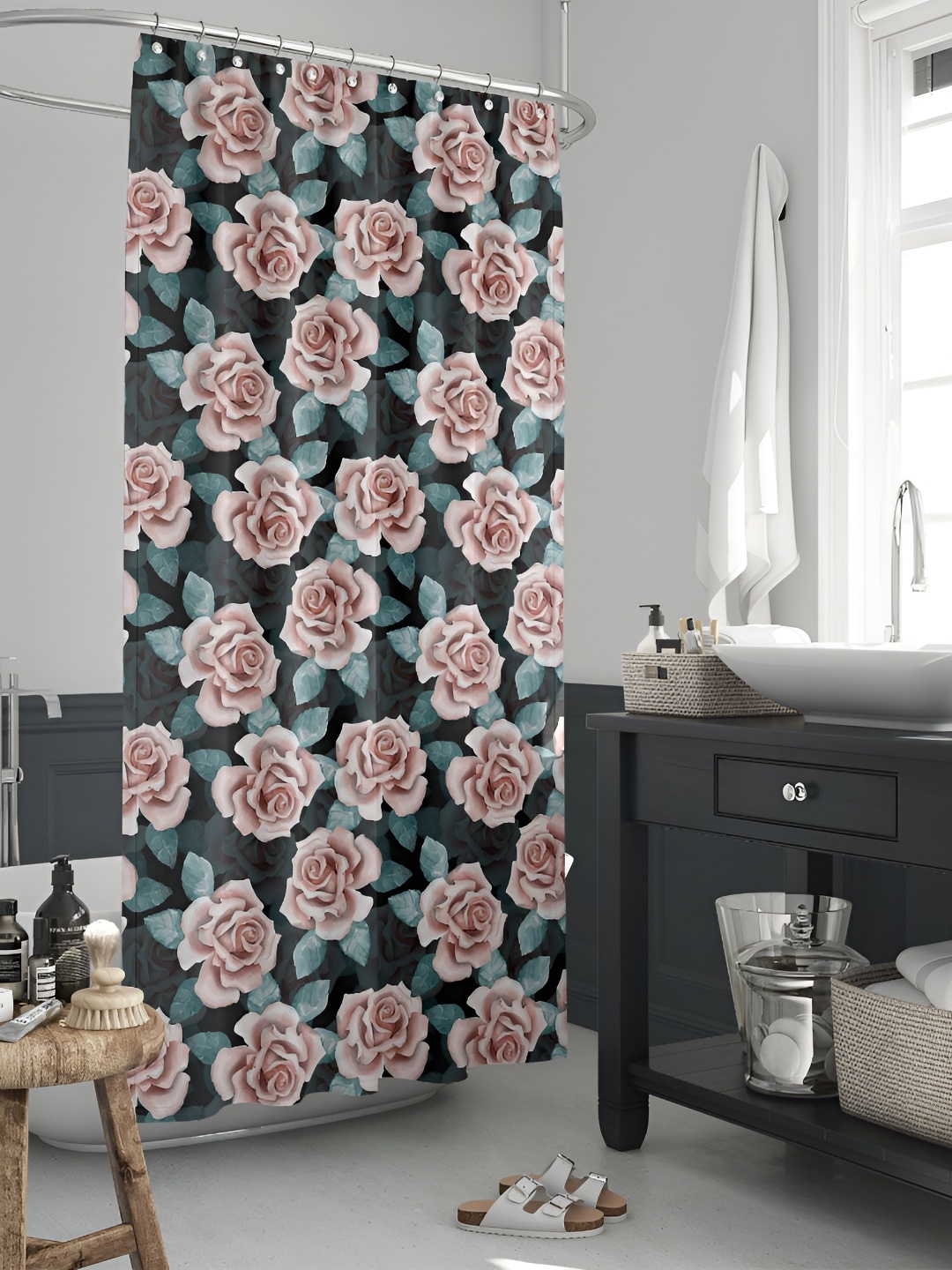 

ArtzFolio Black-Rose Gold & Green Printed Waterproof Shower Curtain