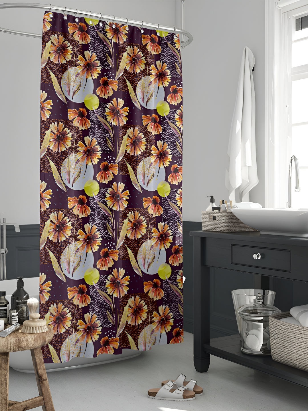 

ArtzFolio Maroon & Brown Printed Waterproof Shower Curtain