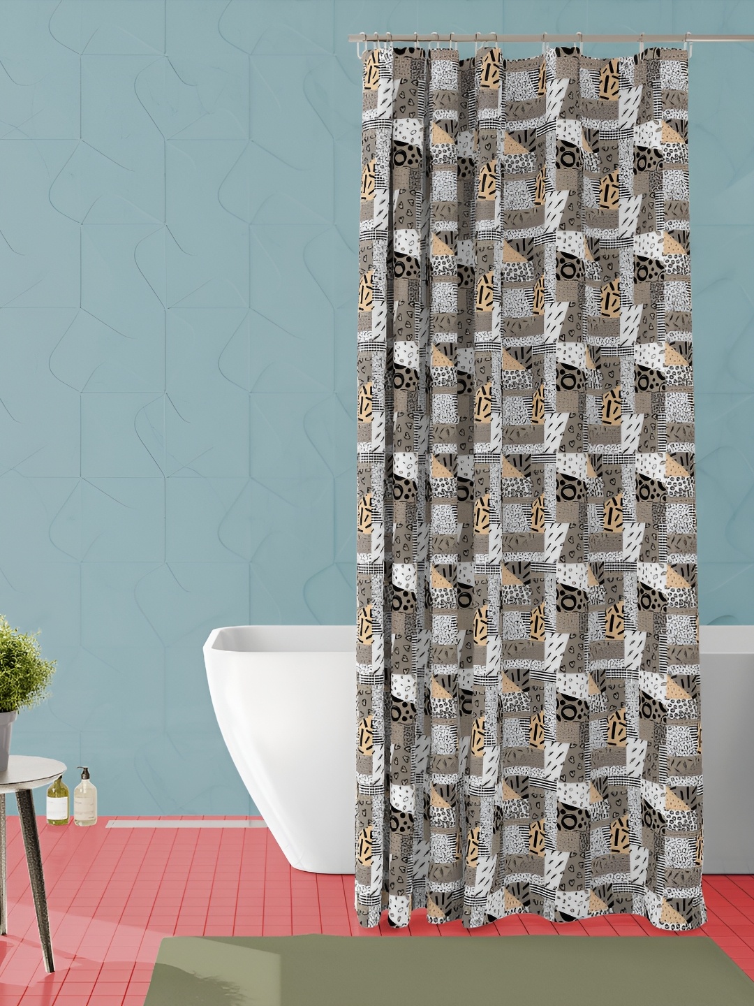 

ArtzFolio Grey & Peach Coloured Printed Waterproof Shower Curtain