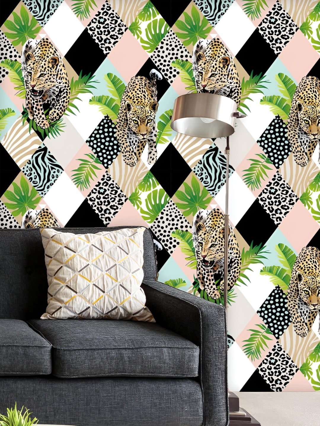 

ArtzFolio Printed UV-Resistant Anti-Bacterial Tropical Palm Leaves Leopard Peel & Stick Wallpaper, Multi