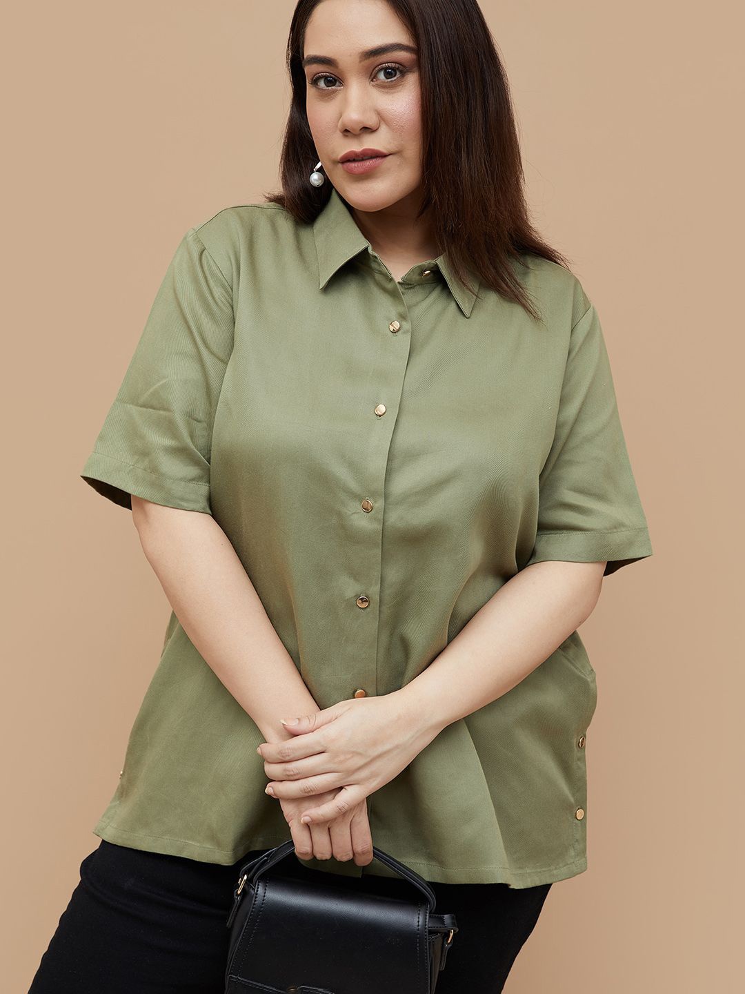 

Nexus by Lifestyle Women Plus Size Cotton Short Sleeves Shirt Style Top, Green