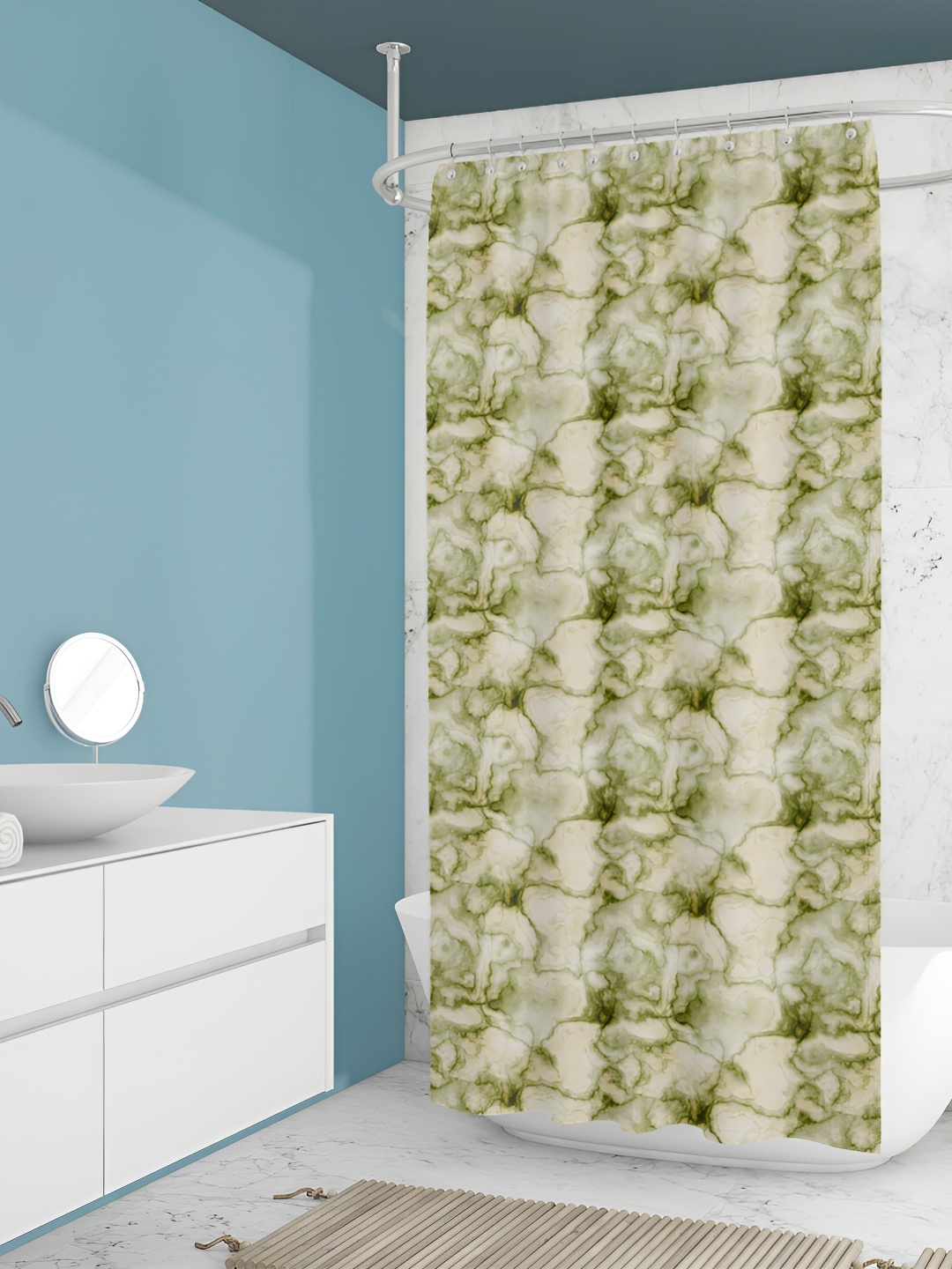 

ArtzFolio Green & White Abstract Printed Waterproof Shower Curtain