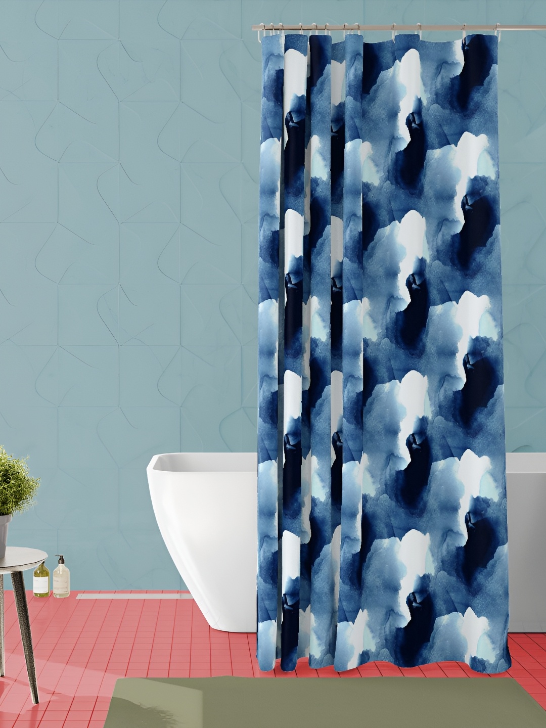 

ArtzFolio Blue & White Printed Waterproof Shower Curtain