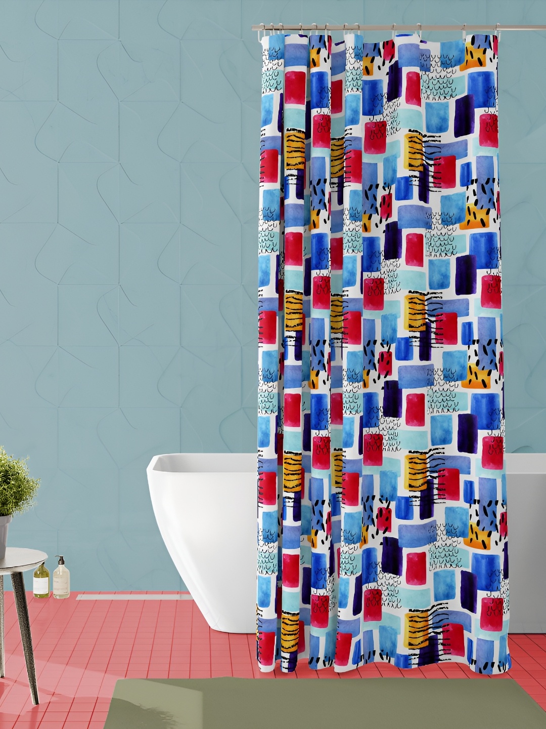 

ArtzFolio Blue & Red Geometric Printed Waterproof Shower Curtain