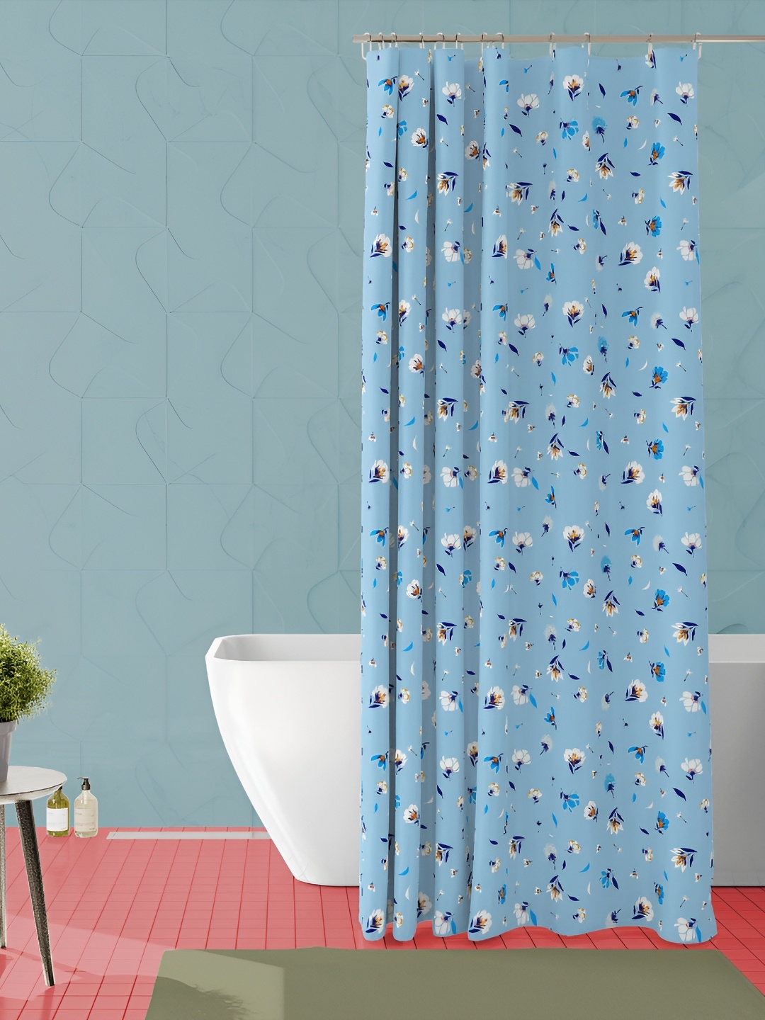 

ArtzFolio Blue and White Floral Printed Waterproof Polyester Shower Curtain