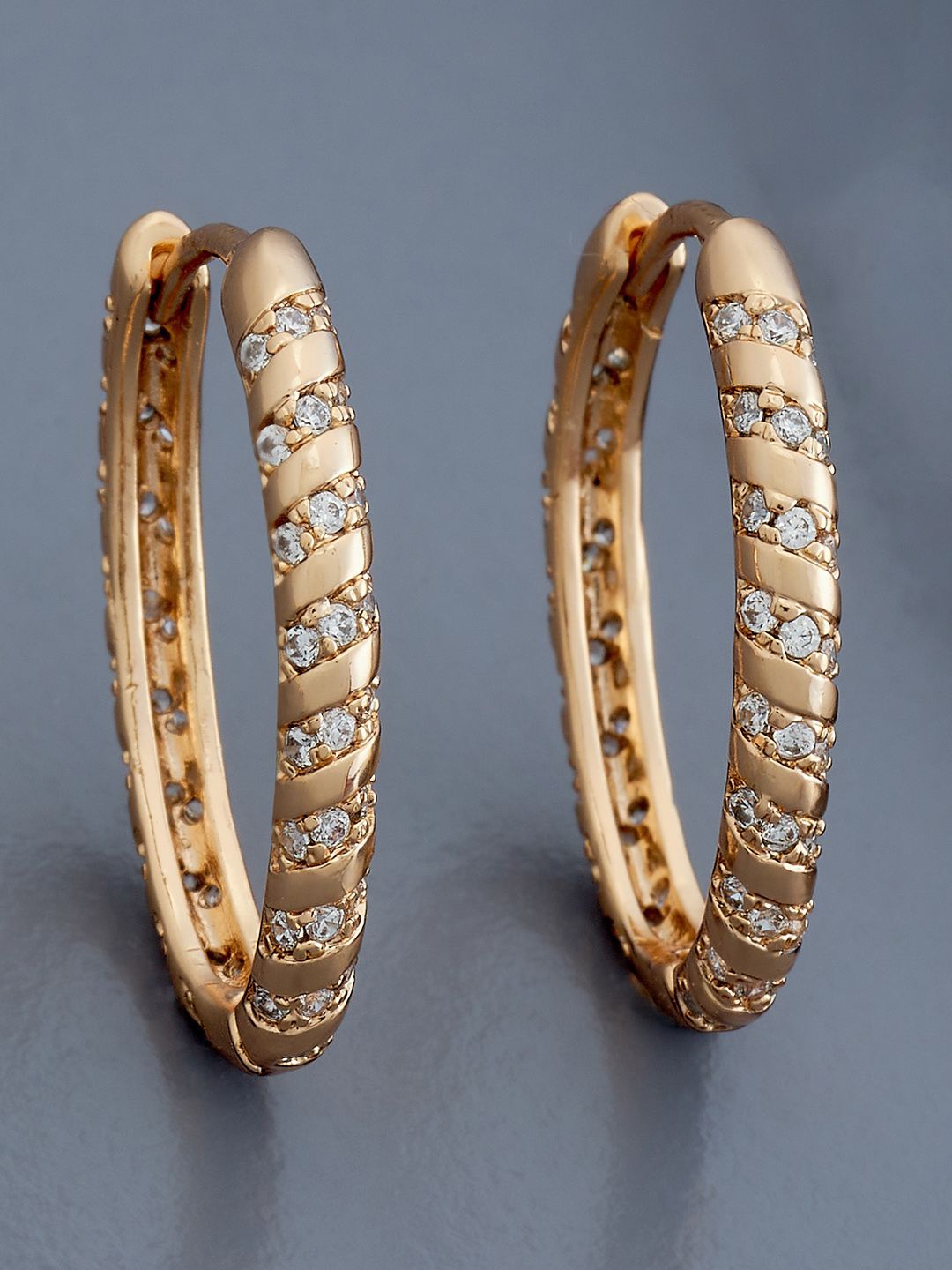 

Kushal's Fashion Jewellery Rose Gold-Plated Zircon Circular Hoop Earrings