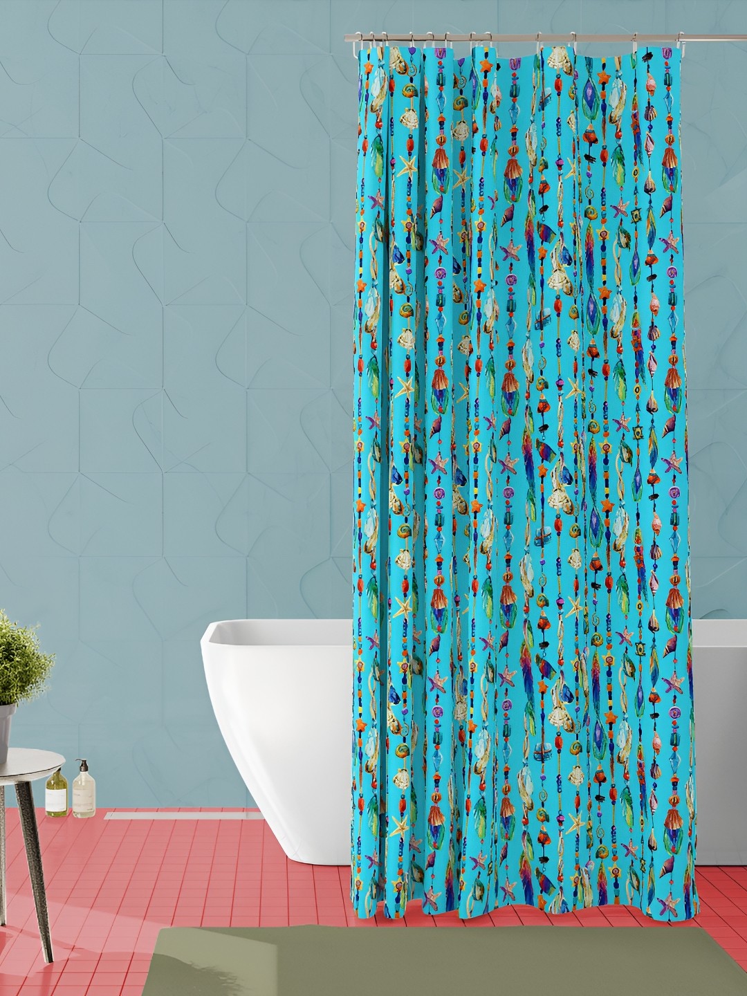 

ArtzFolio Turquoise Blue Printed Waterproof Shower Curtain