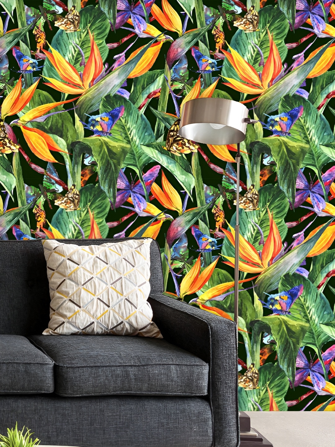 

ArtzFolio Printed UV-Resistant Anti-Bacterial Tropical Pattern With Exotic Flowers Peel & Stick Wallpaper, Multi