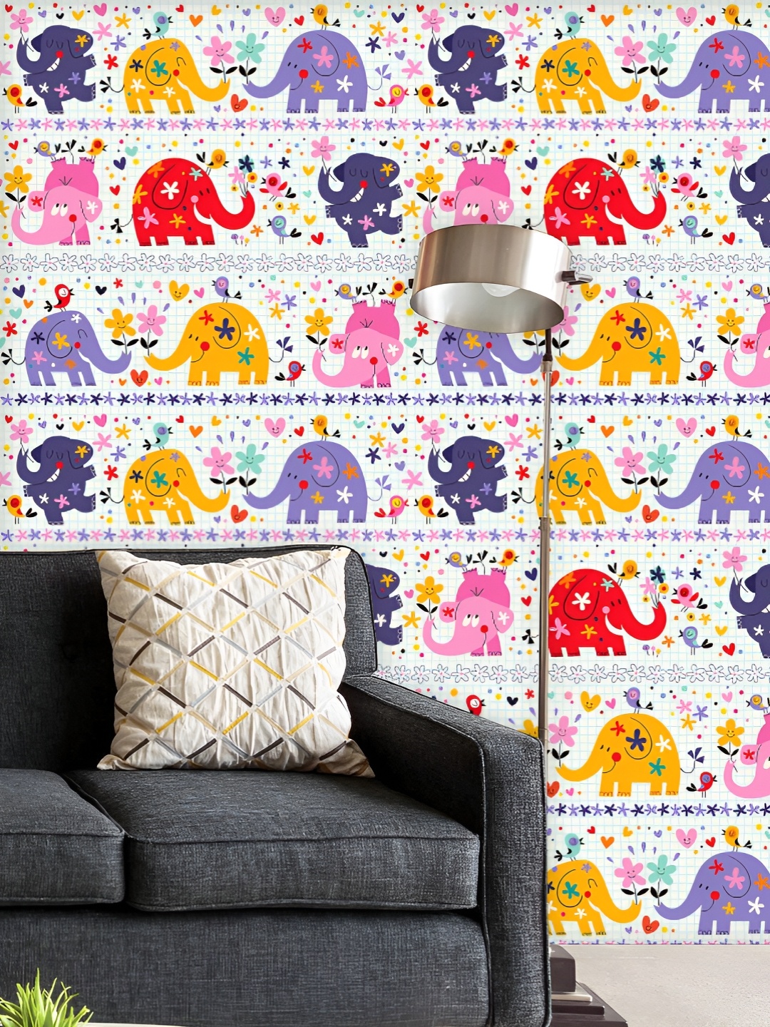 

ArtzFolio Printed UV-Resistant Anti-Bacterial Baby Elephants In Joy Peel & Stick Wallpaper, Multi