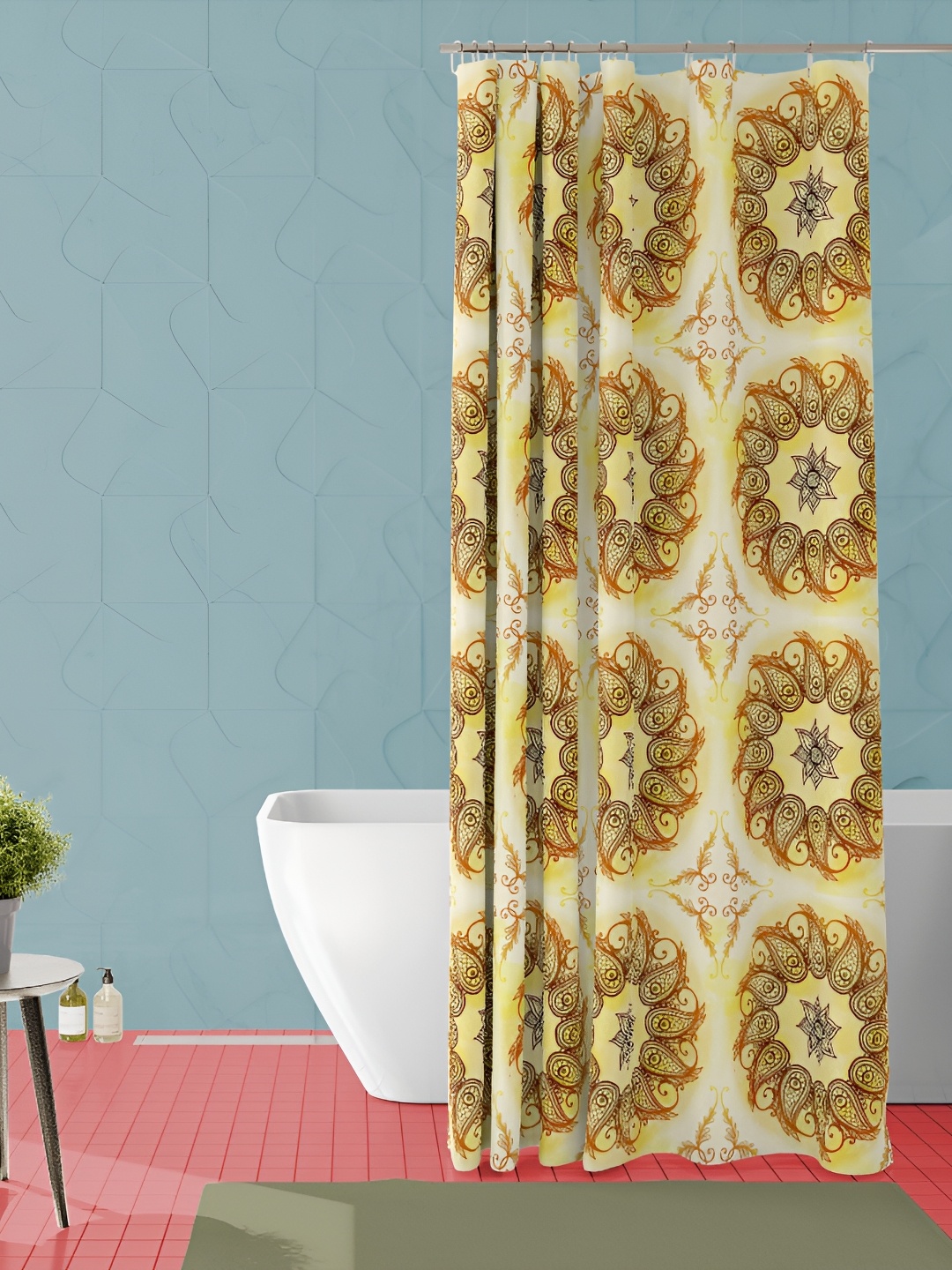 

ArtzFolio Yellow & Brown Printed Waterproof Shower Curtain