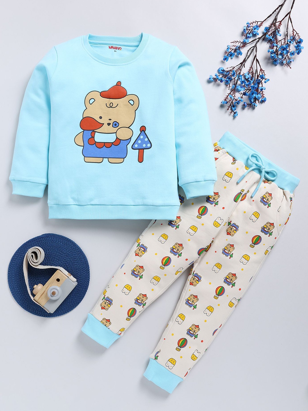 

MIMINO Boys Printed Cotton Sweatshirt With Trousers, Blue