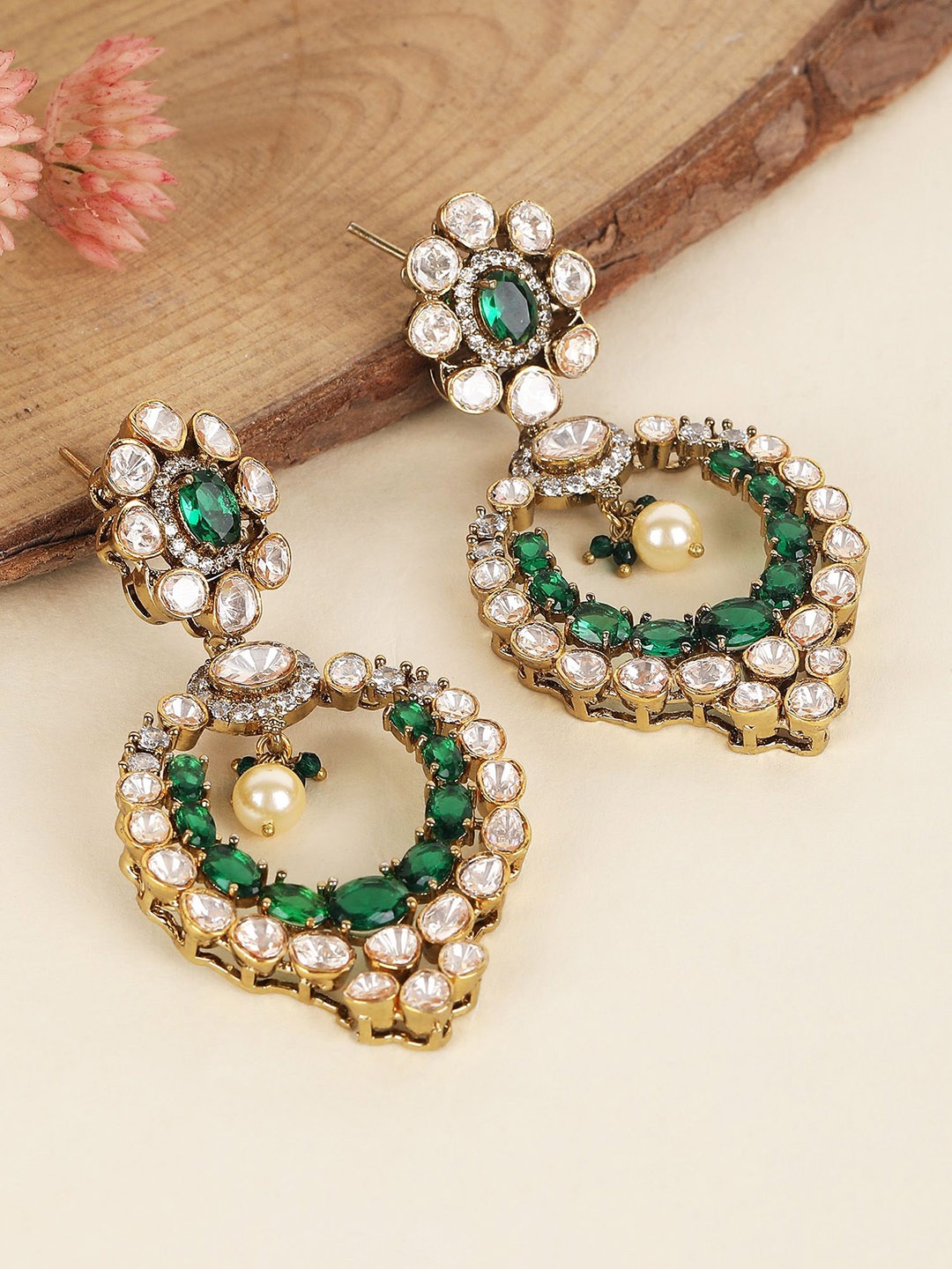 

AURAA TRENDS Gold-Plated Contemporary Drop Earrings, Green